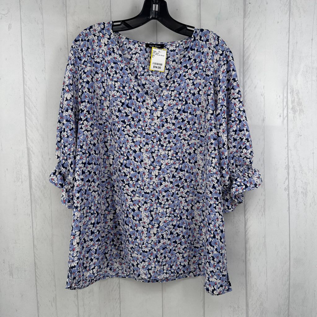 XL ruffle s/s floral top