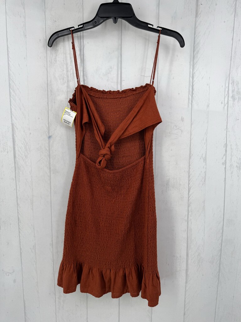 XS smocked back tie ruffle hem mini dress