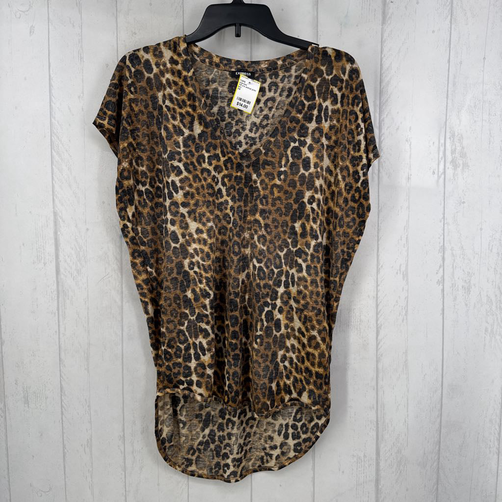 XS s/s animal print v-neck top
