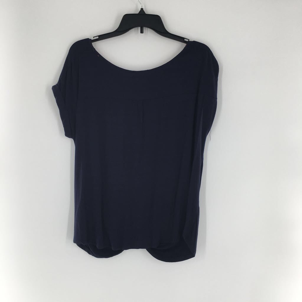L flo embroidered gathered hem s/s top