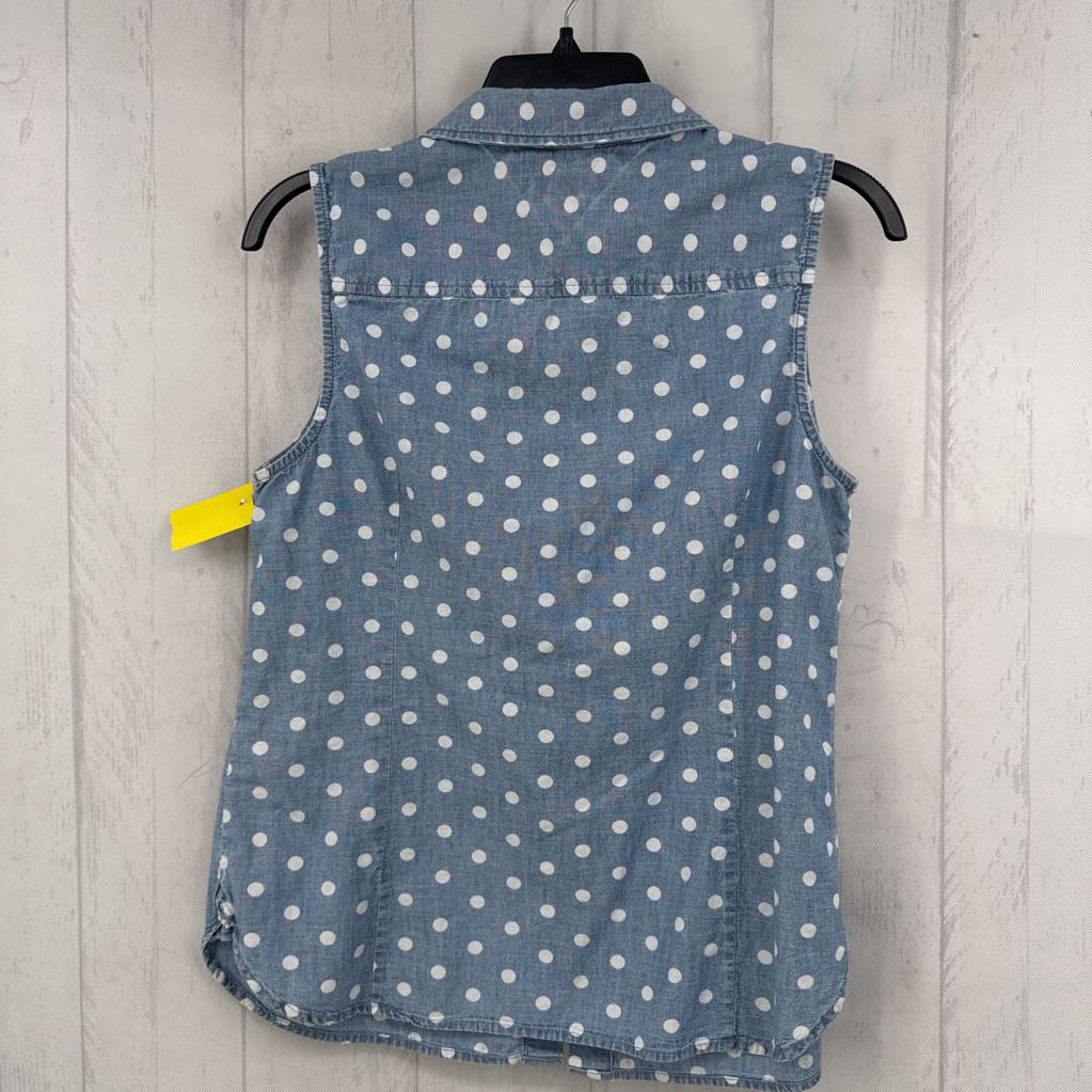 M polka dot chambray slvls top
