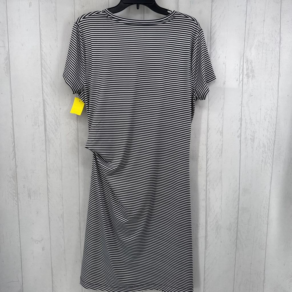 L striped side tie s/s dress