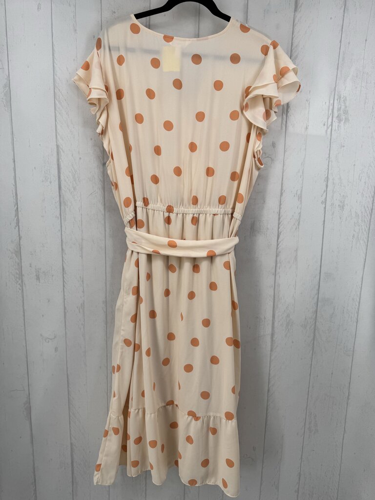3X polka dot belted ruffled slv dress