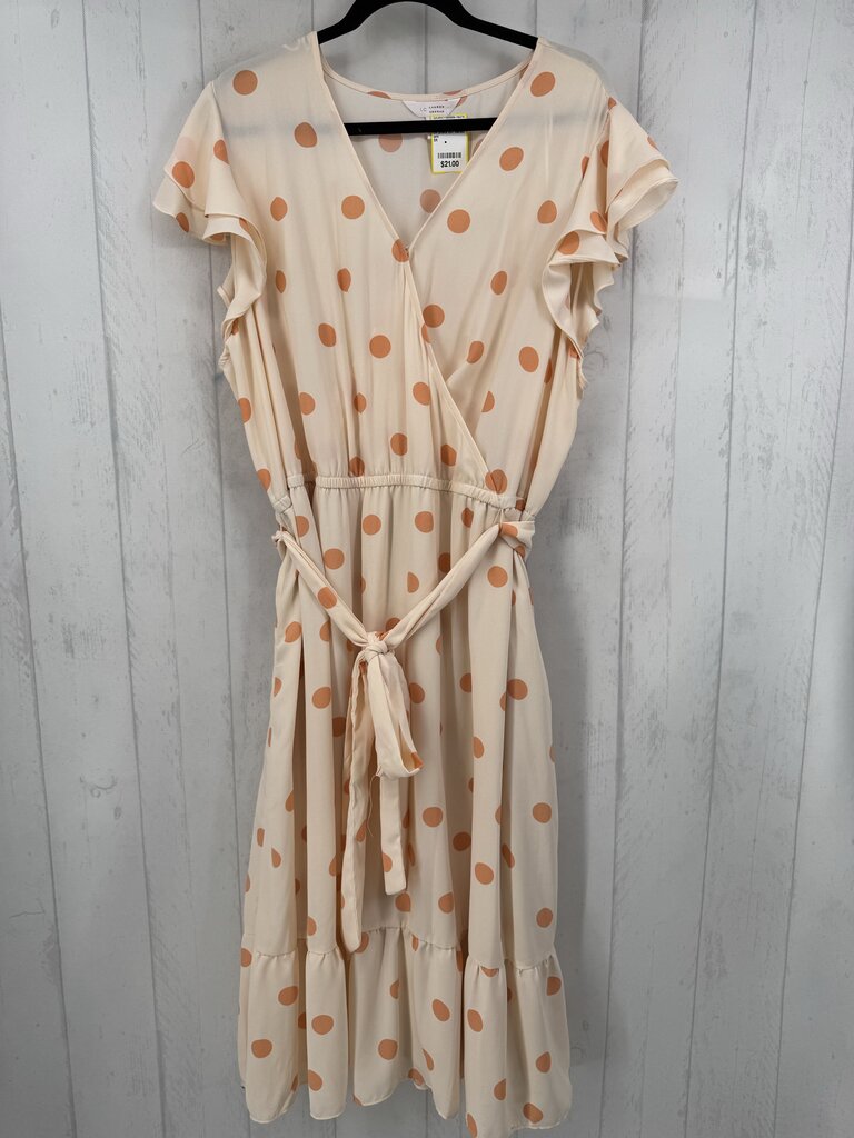 3X polka dot belted ruffled slv dress