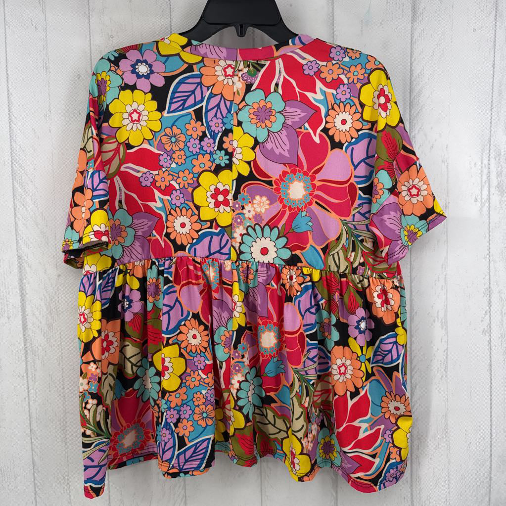 S s/s flower print peplum top