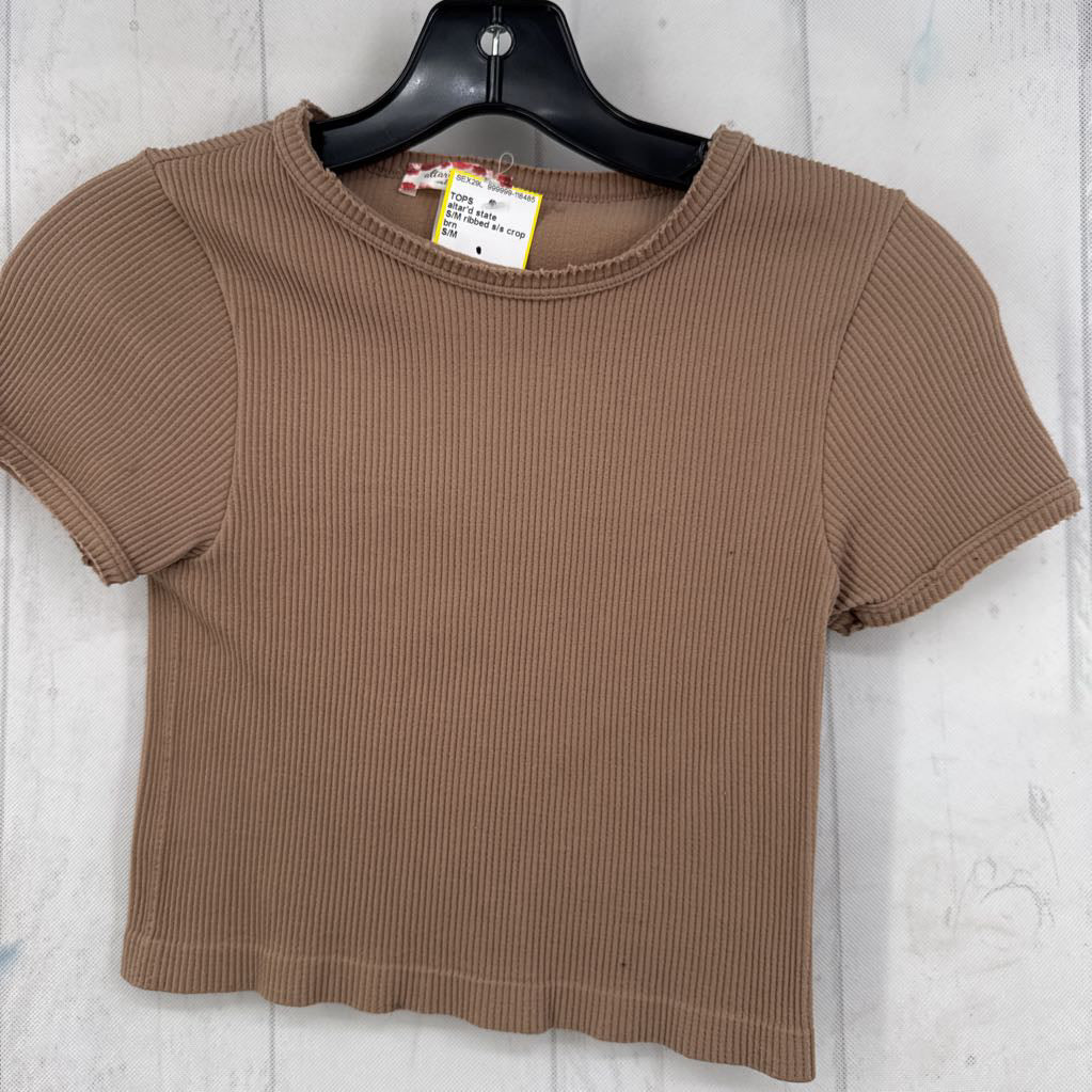S/M ribbed s/s crop top