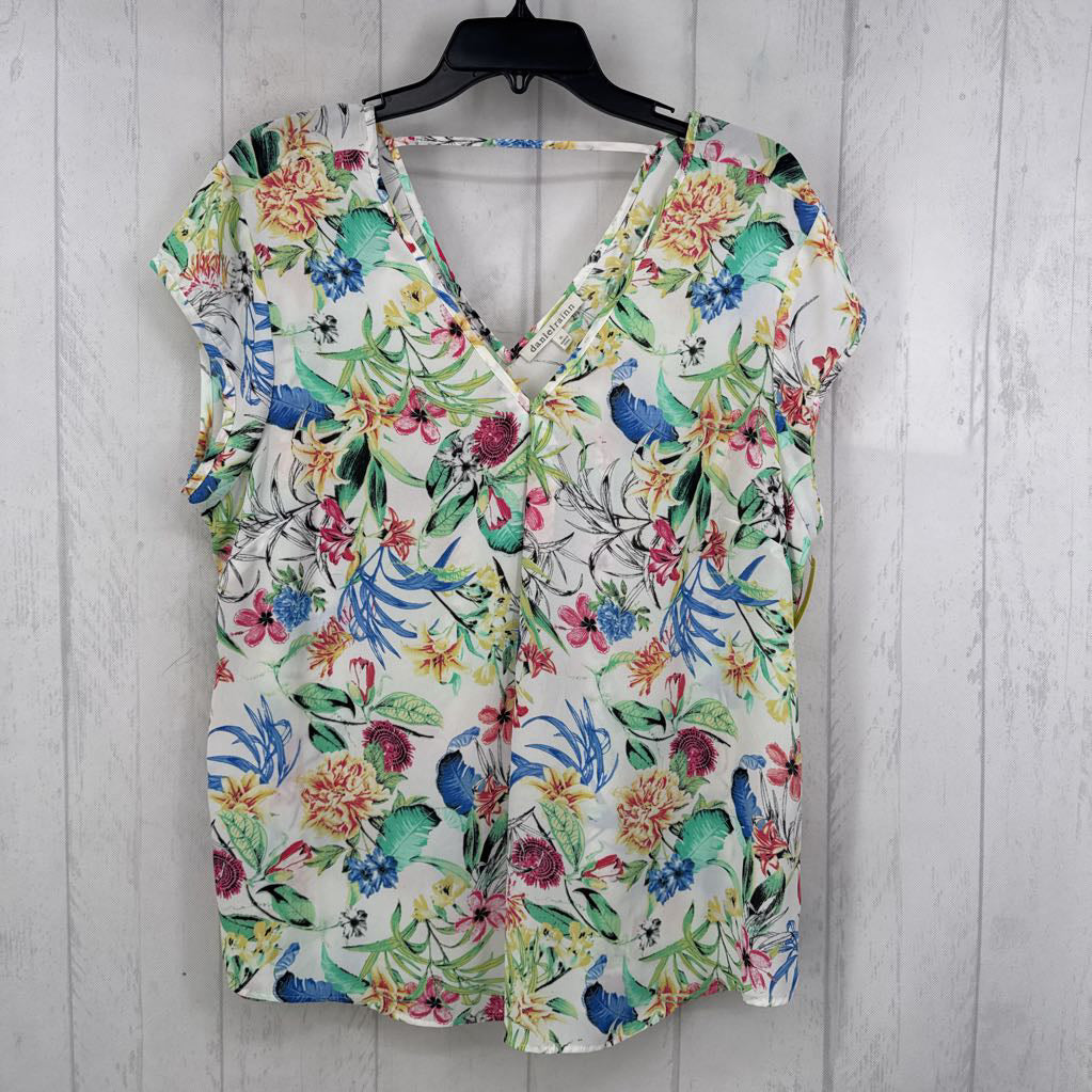 XL flo print v-neck s/s top