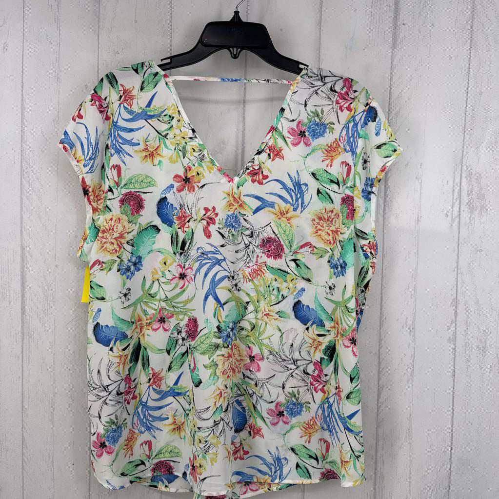 XL flo print v-neck s/s top
