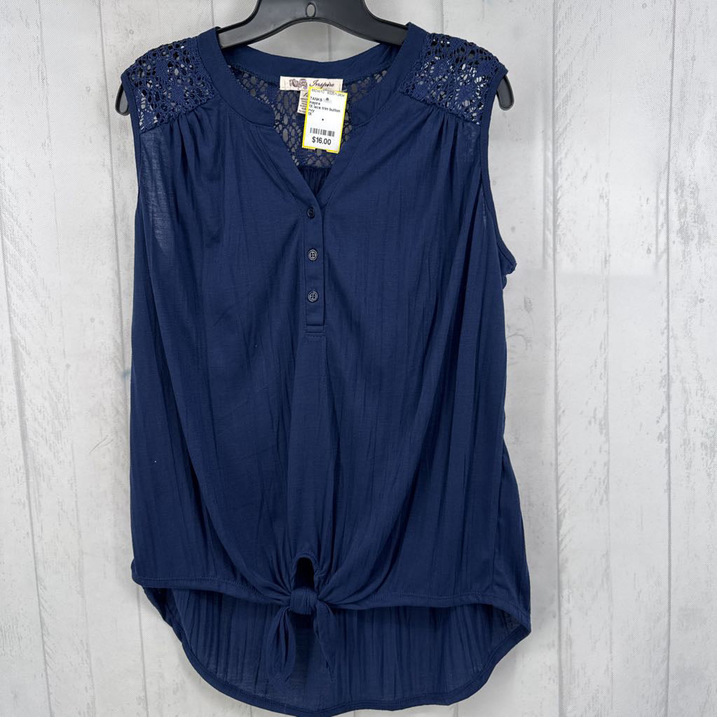 1X lace trim button down slvls top