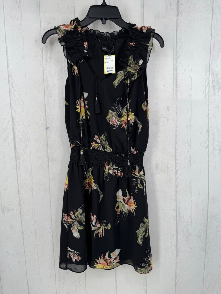 2 flo print v-neck tassel tie slvls dress