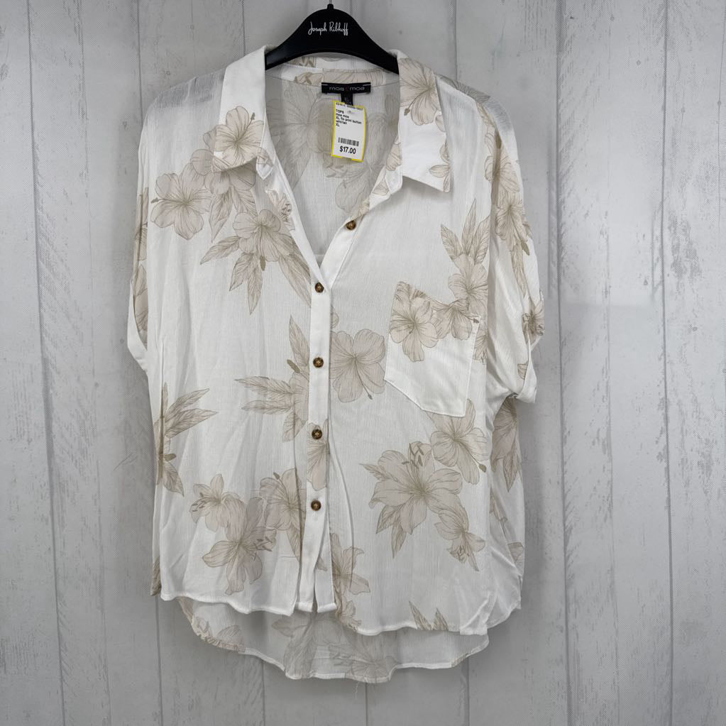 XL flo print button down s/s hi-lo top