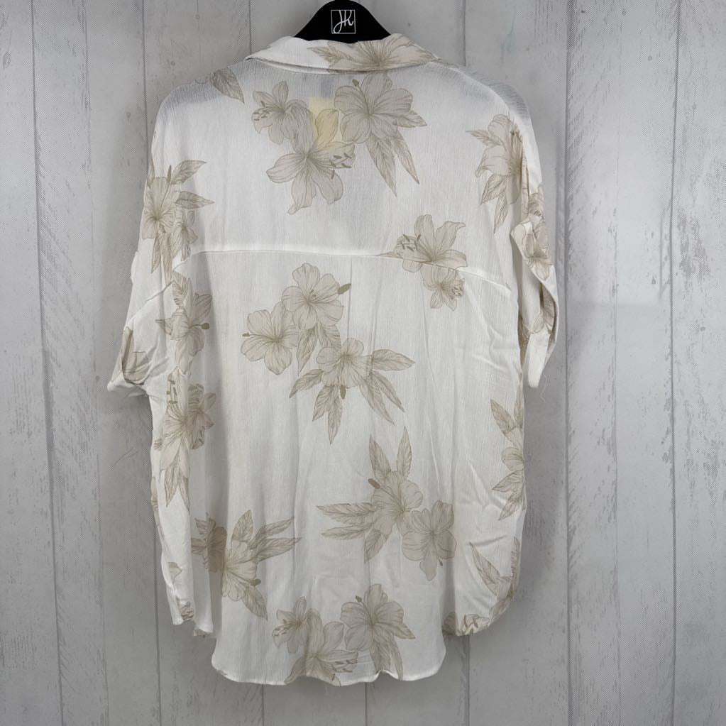 XL flo print button down s/s hi-lo top