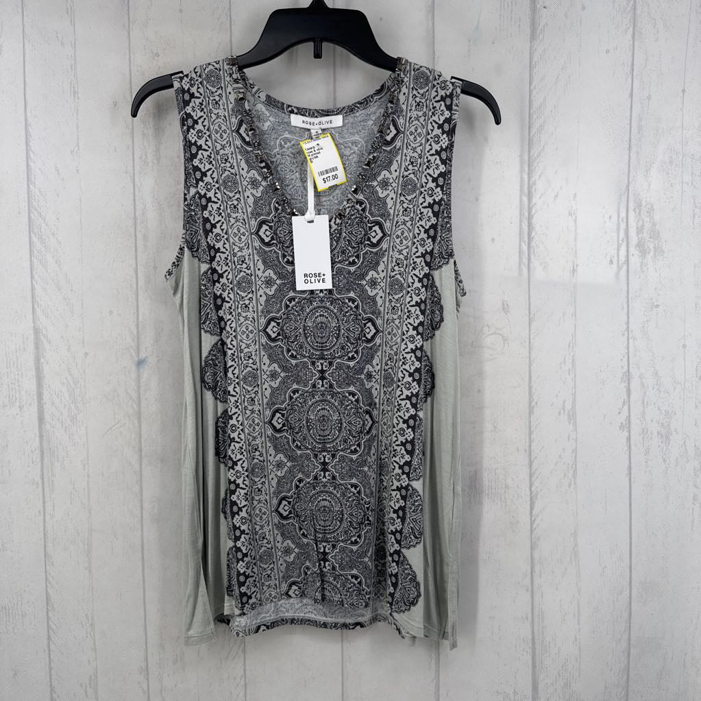 M printed embelished v-neck tank
