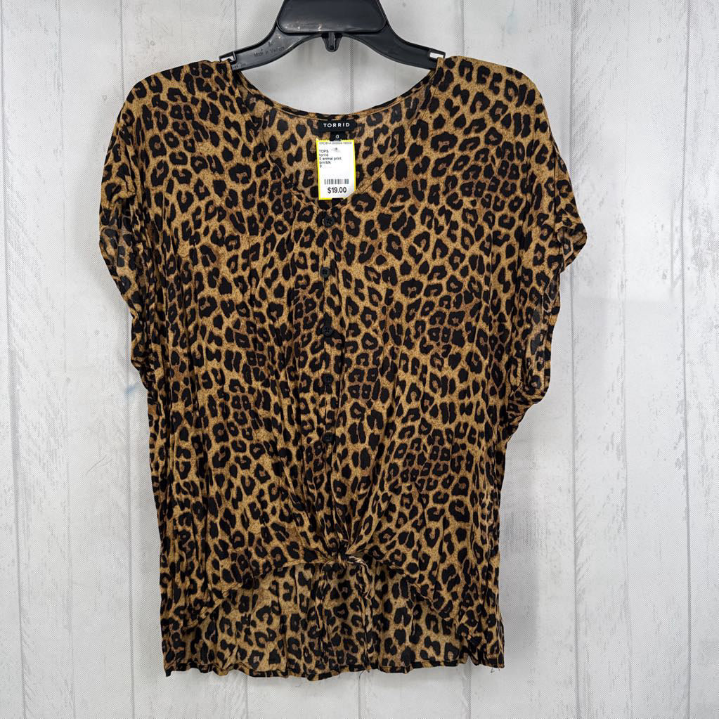 0 animal print button front s/s top