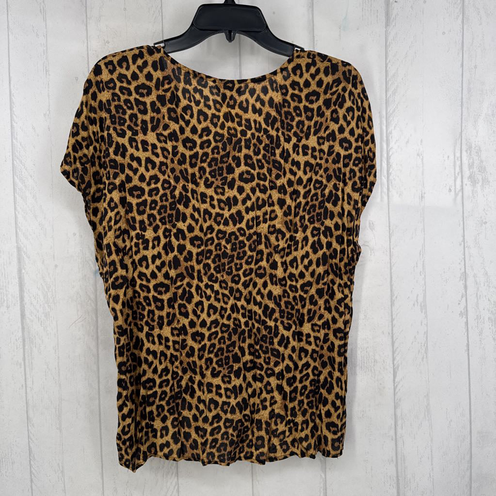 0 animal print button front s/s top