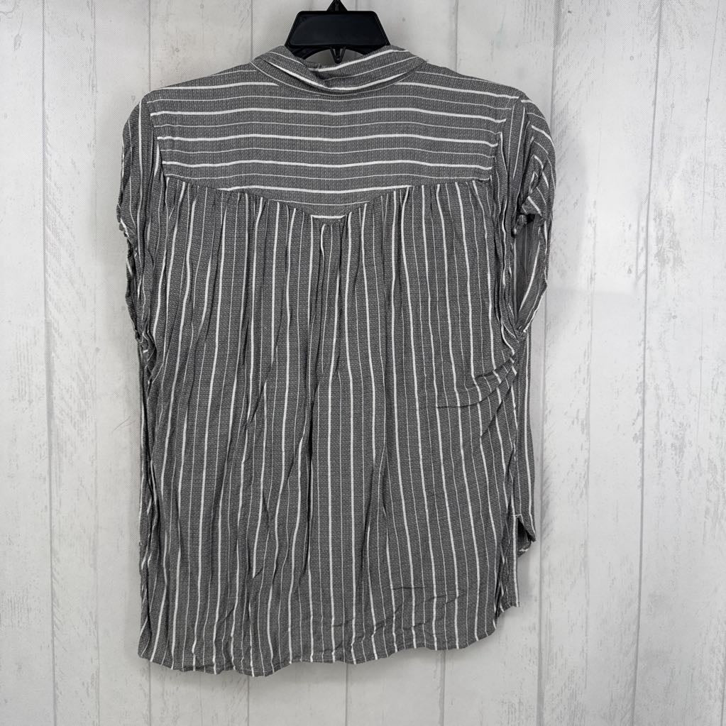 L striped button down cap slv top