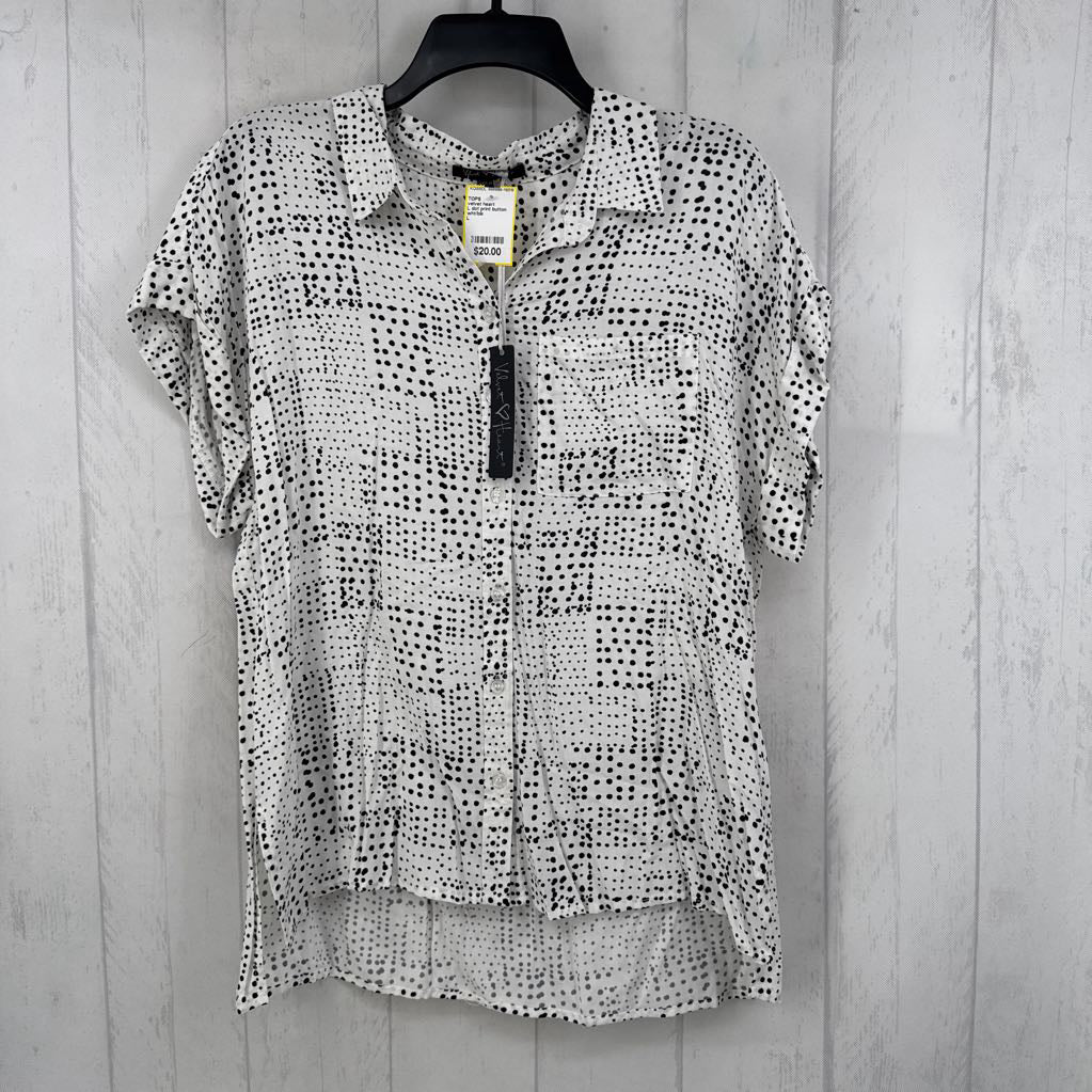 L dot print button down s/s top