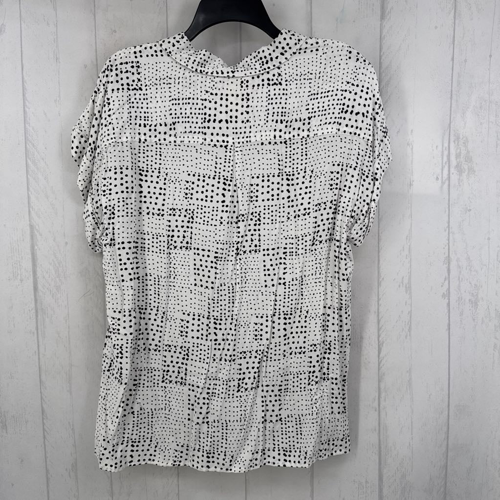 L dot print button down s/s top