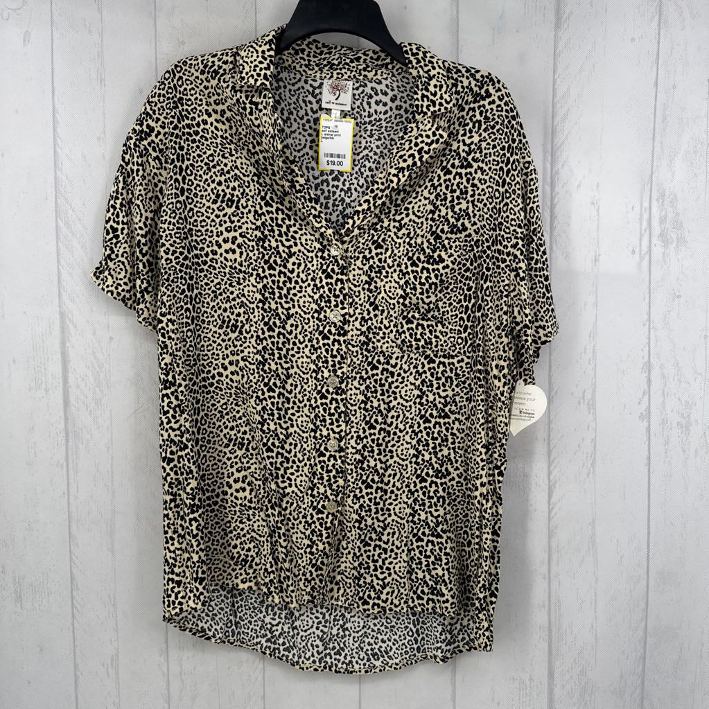 L animal print button down s/s top