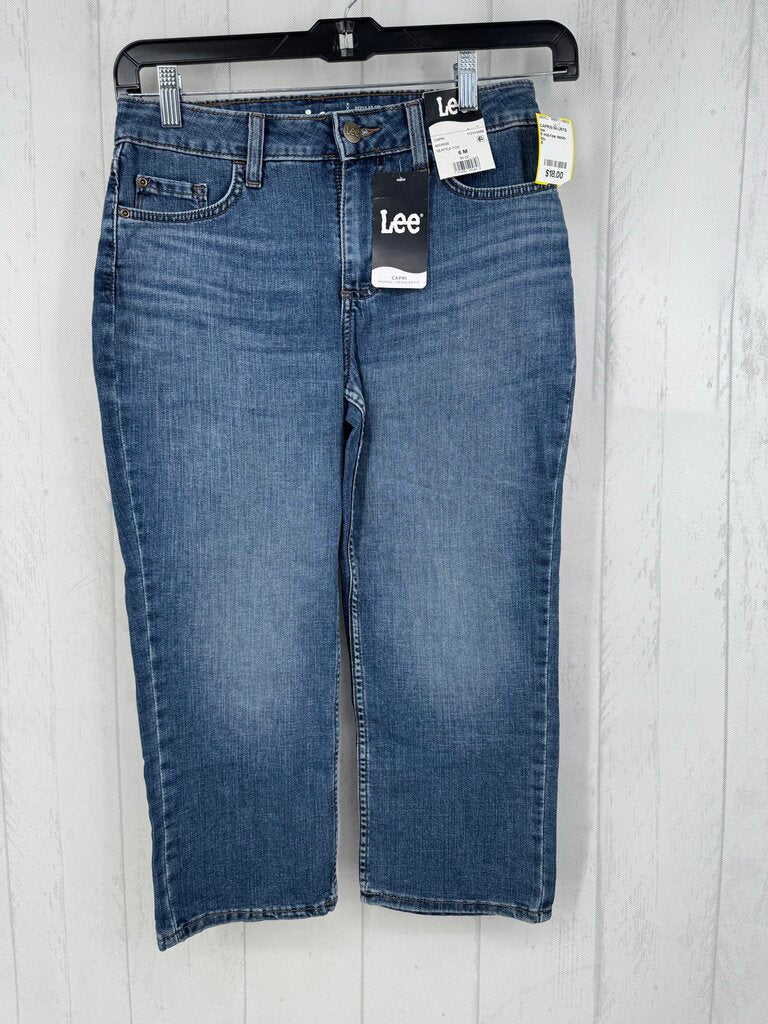 6 mid-rise denim capris