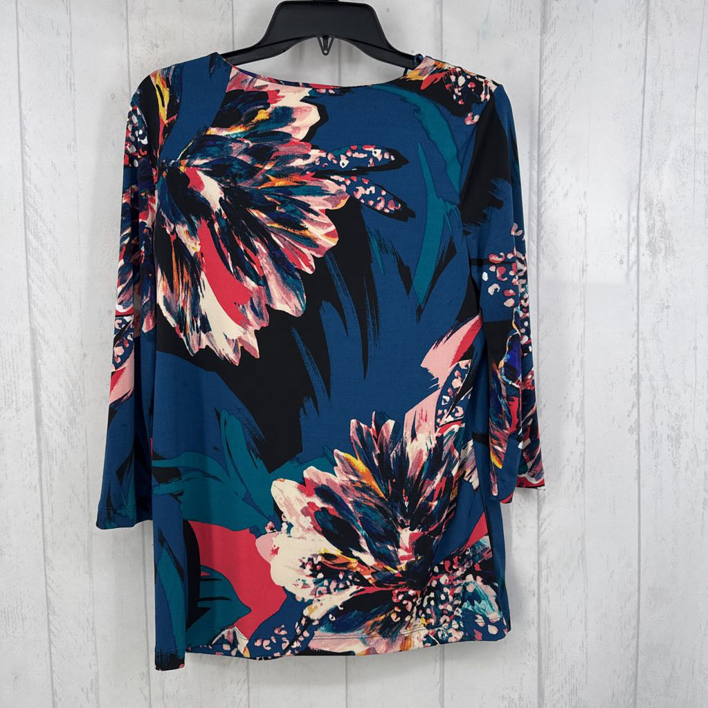 S flo print notch neck 3/4 slv top