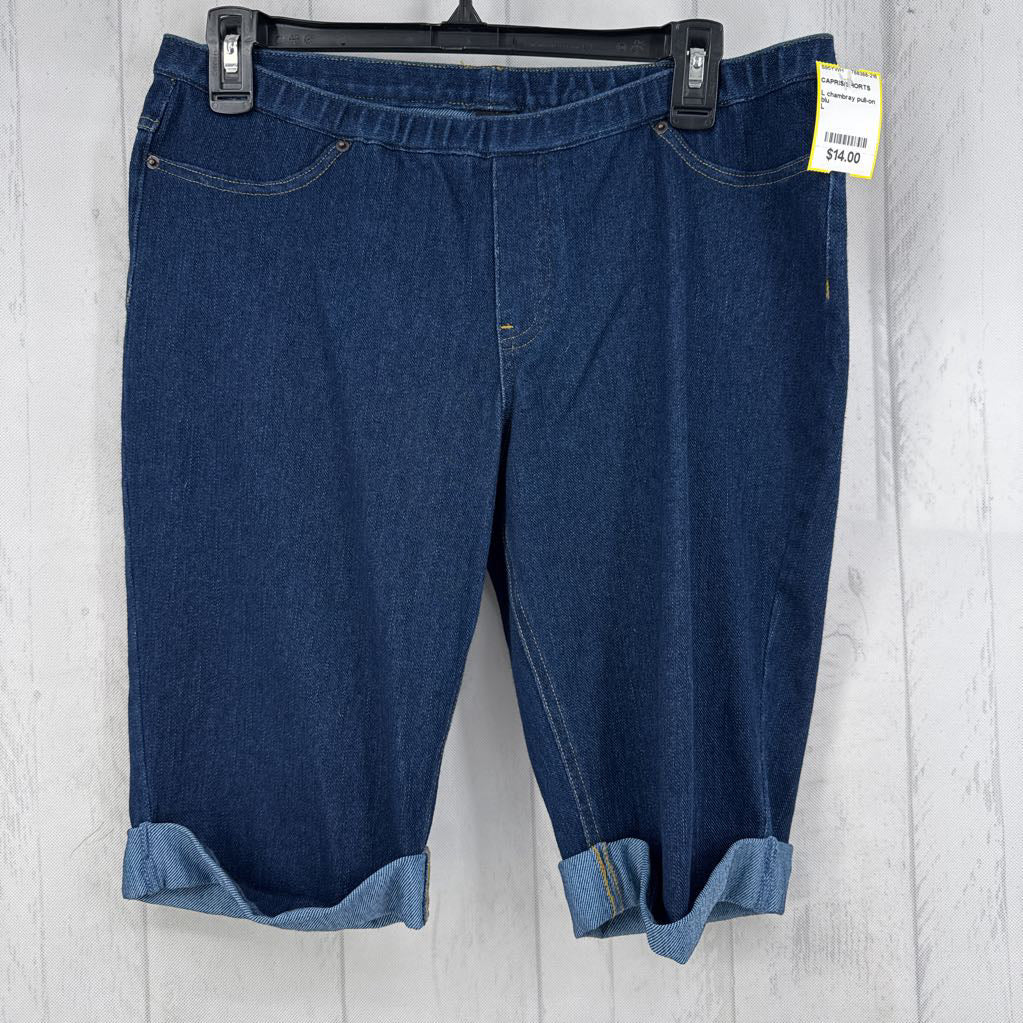 L chambray pull-on shorts