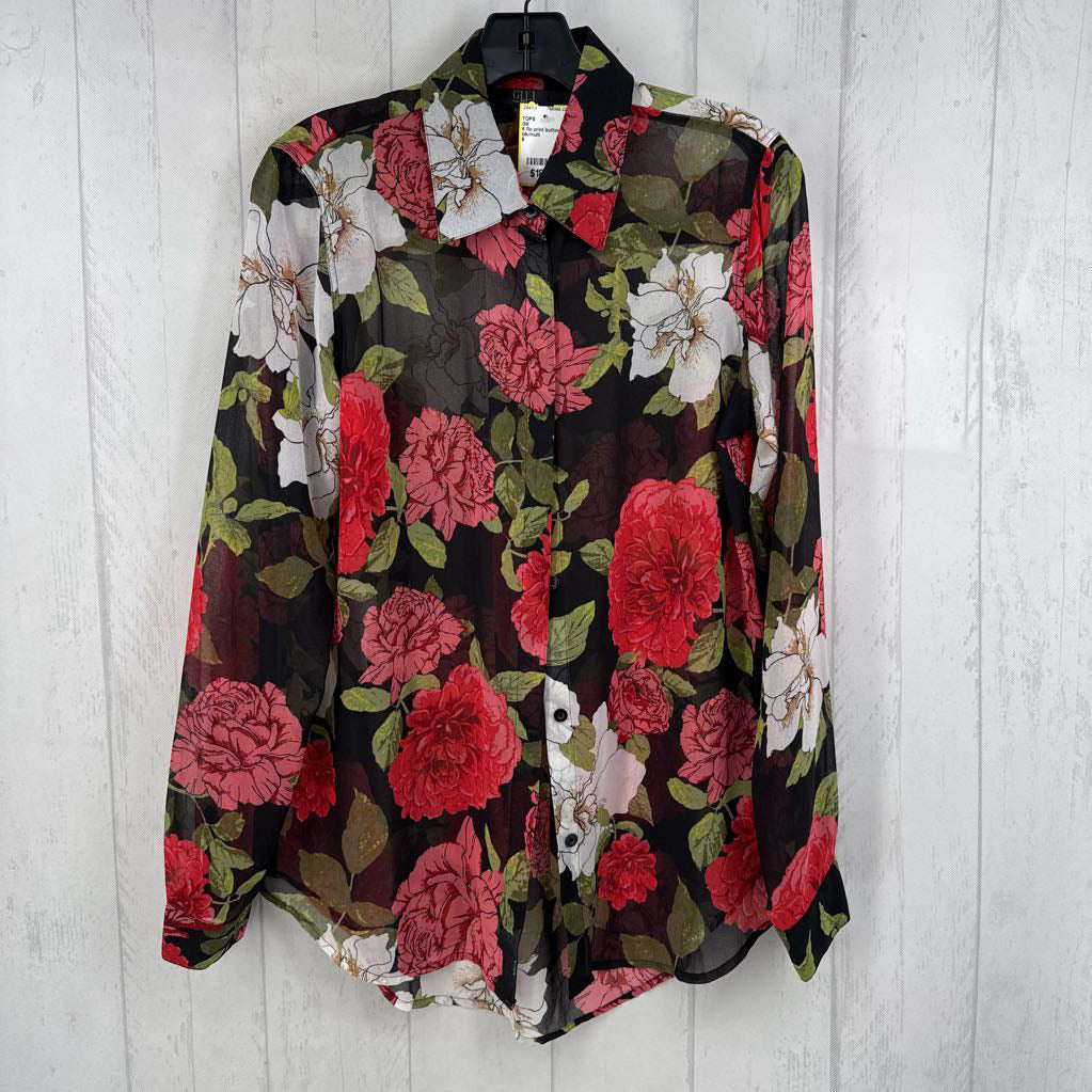 6 flo print button down l/s top