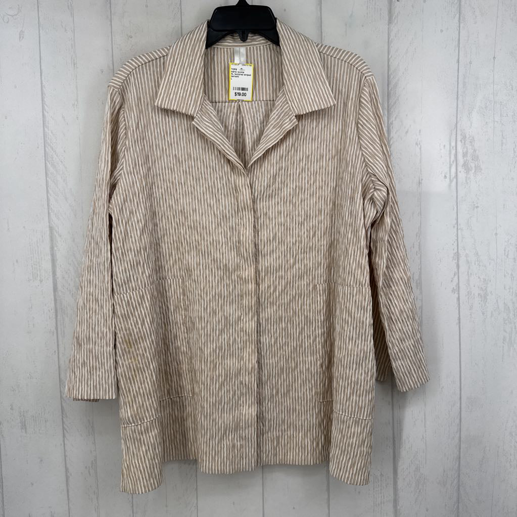 XL textured striped button down 3/4 slv top