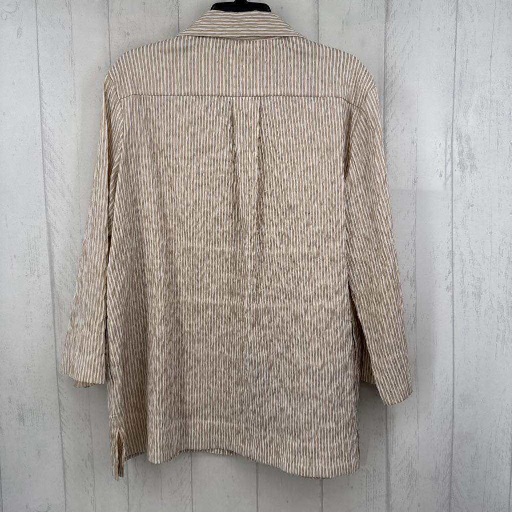 XL textured striped button down 3/4 slv top