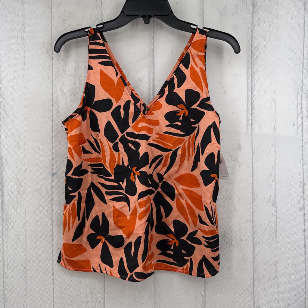 S leaf print v-neck tank
