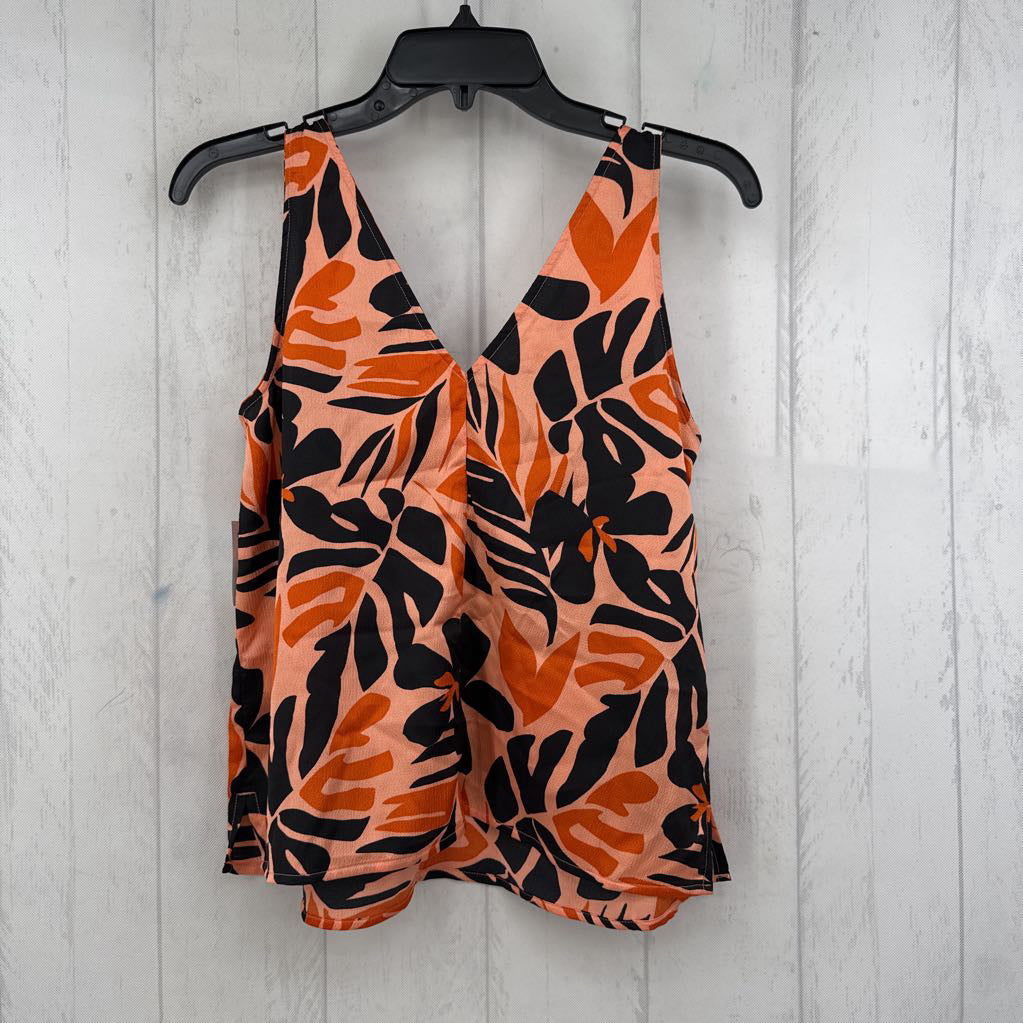 S leaf print v-neck tank