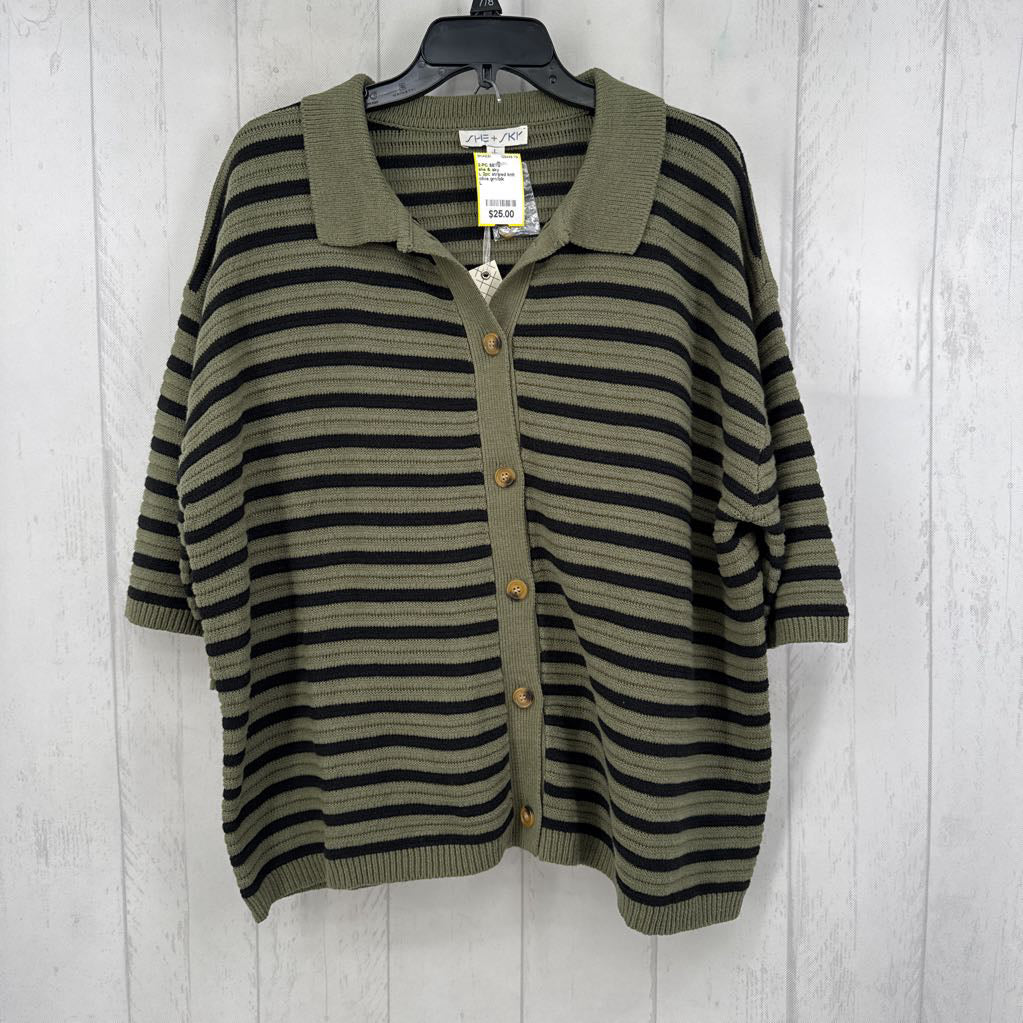 L 2pc striped knit shorts set