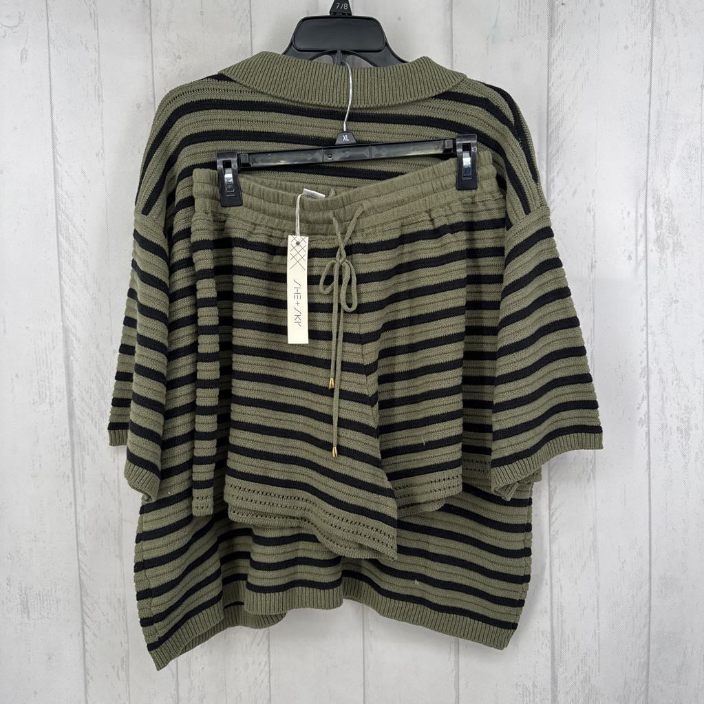 L 2pc striped knit shorts set