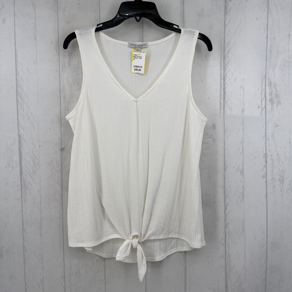 L ribbed v-neck tied hem tank