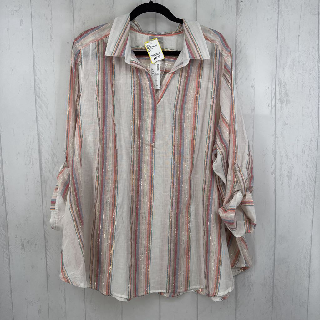 R60 22/24 striped splt neck tab slv top
