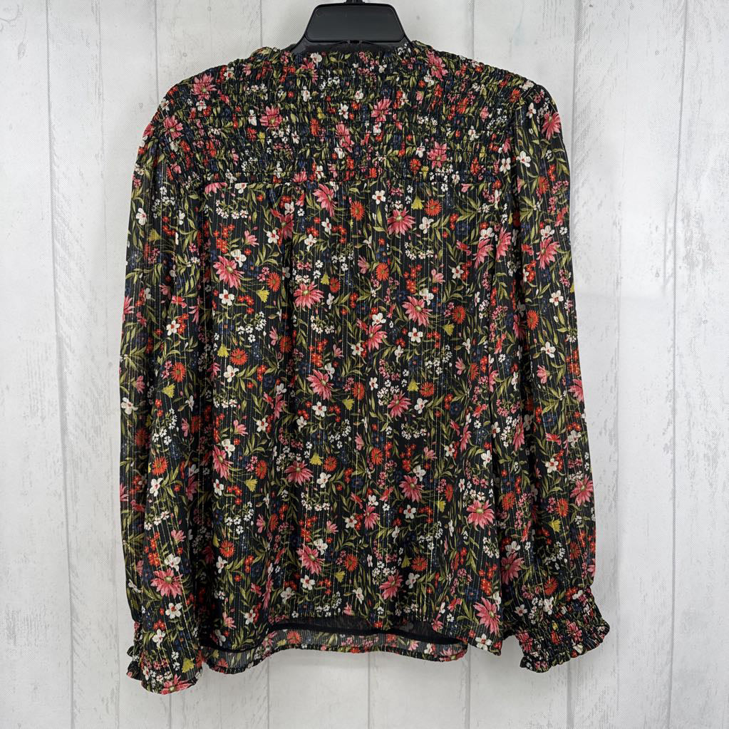 XL flo print split neck l/s top