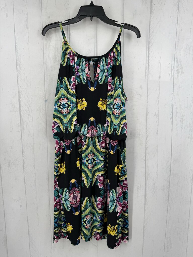 XL flo print drop-waisted slvls dress
