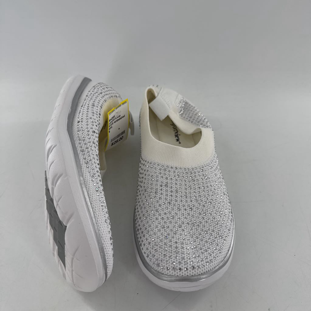9 knit embelished slip-ons