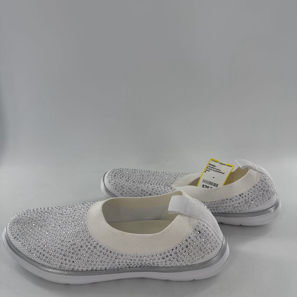 9 knit embelished slip-ons