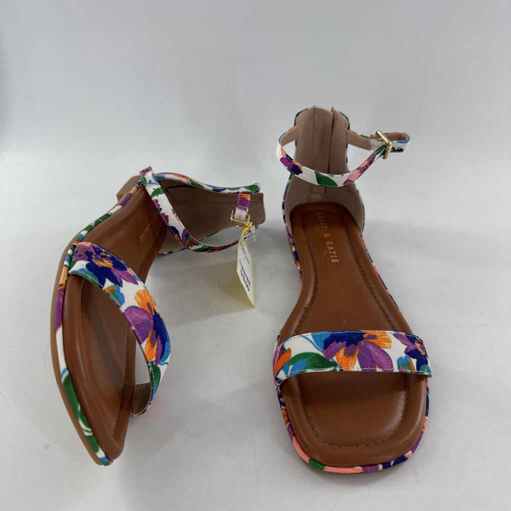 7.5 flo print ankle zip sandal