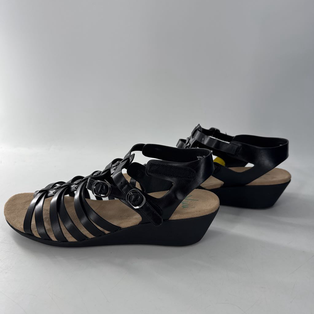 10 grommet strappy wedge heel sandal