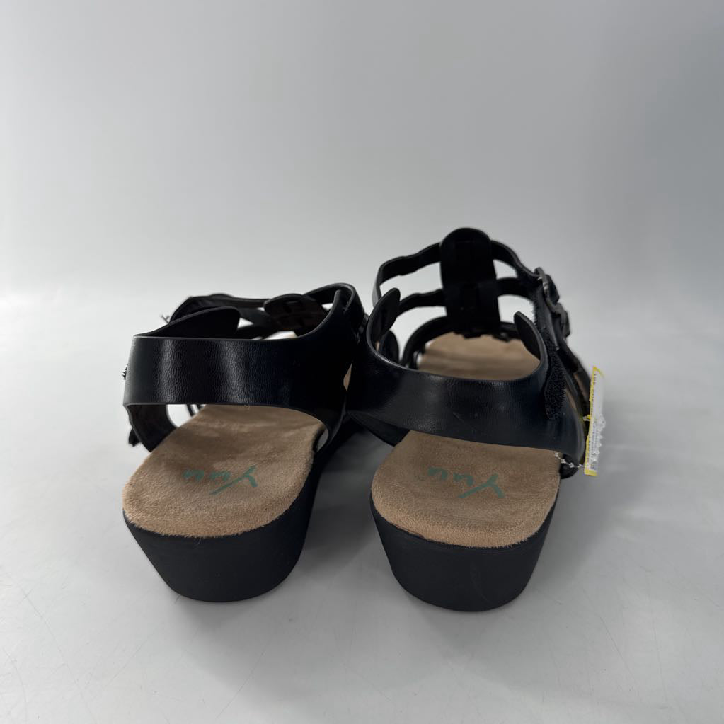 10 grommet strappy wedge heel sandal