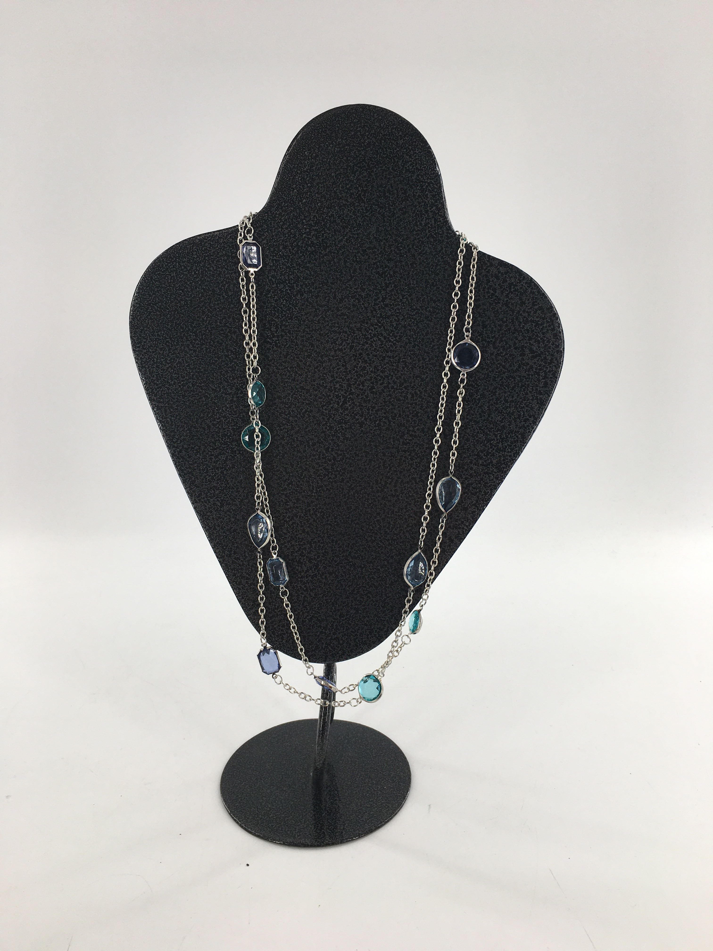 24" green & blue glass bead silver necklace