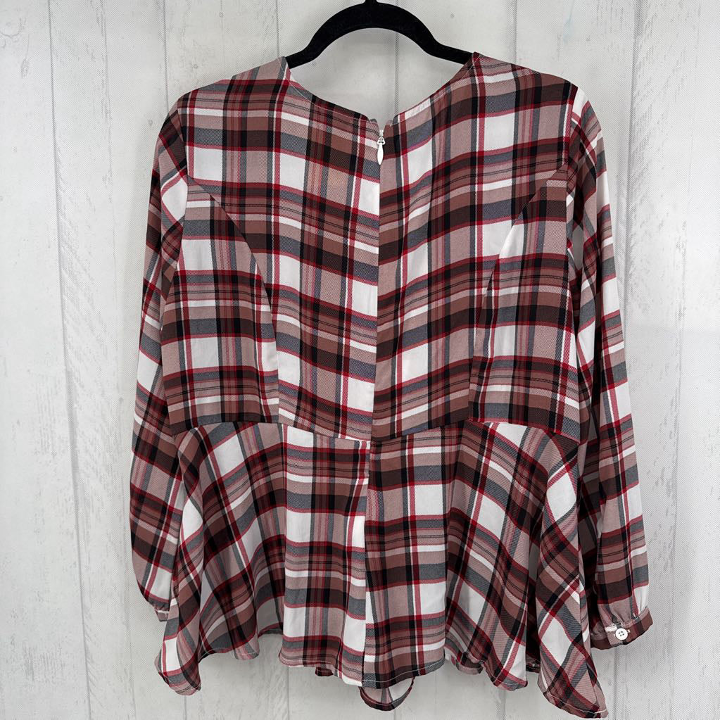00 plaid tie front 3/4 slv top