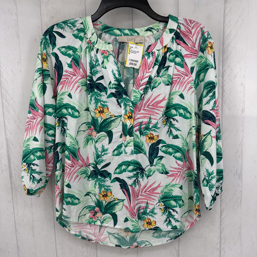 Sp flo print split neck 3/4 slv top