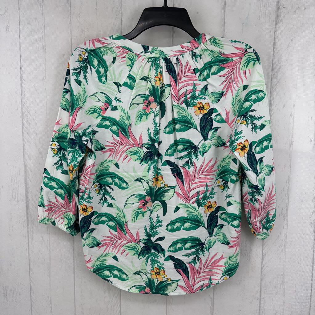 Sp flo print split neck 3/4 slv top