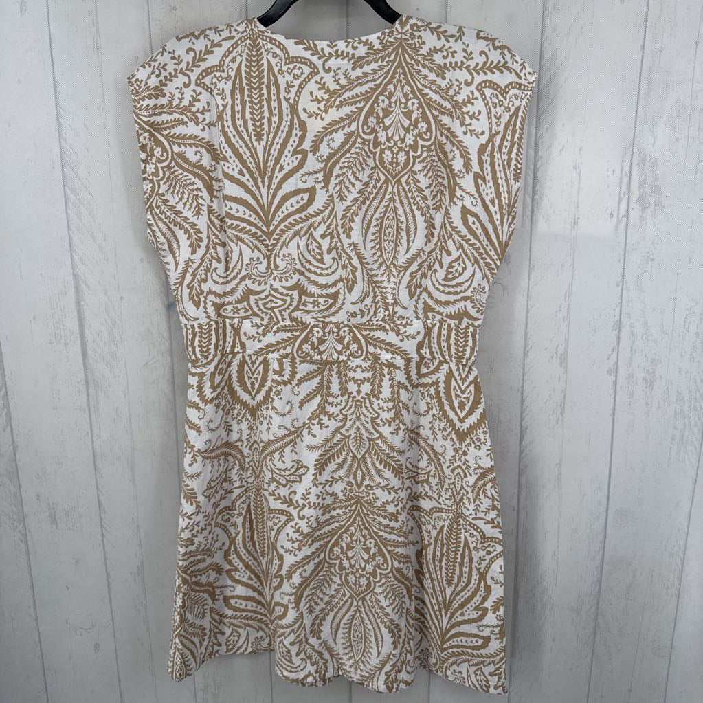 8p linen printed blend button down cap slv dress