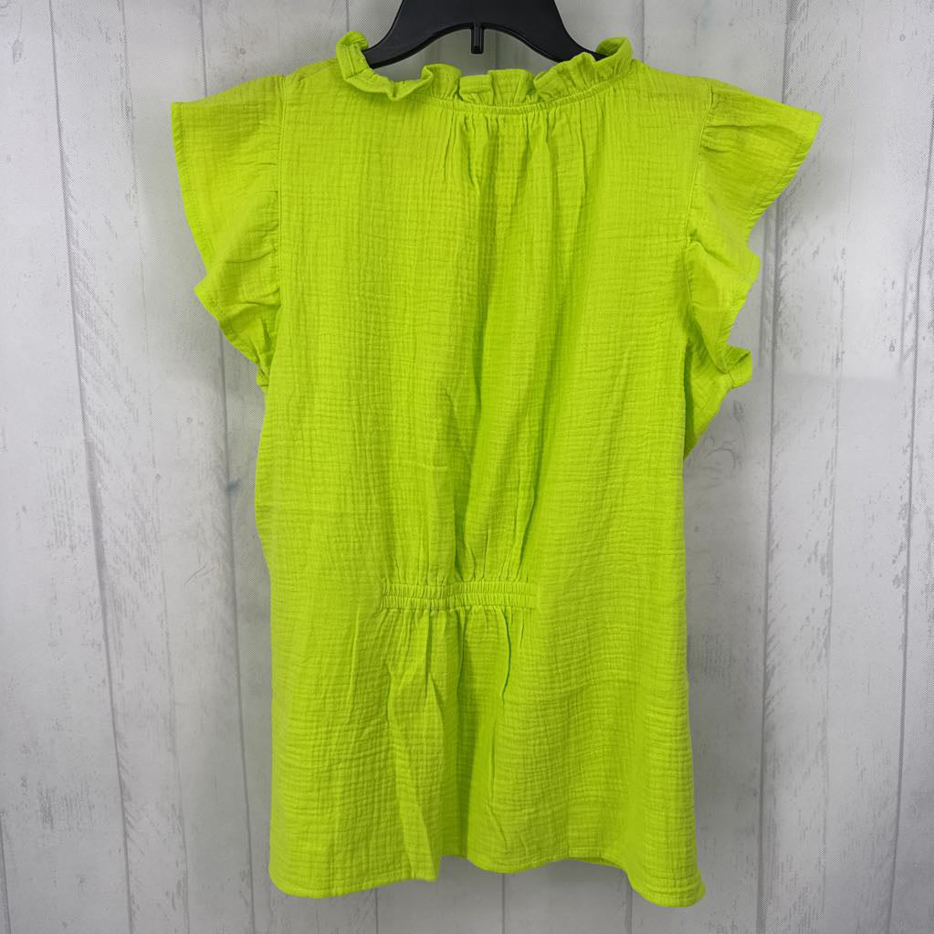 L gauze split neck flutter slv top