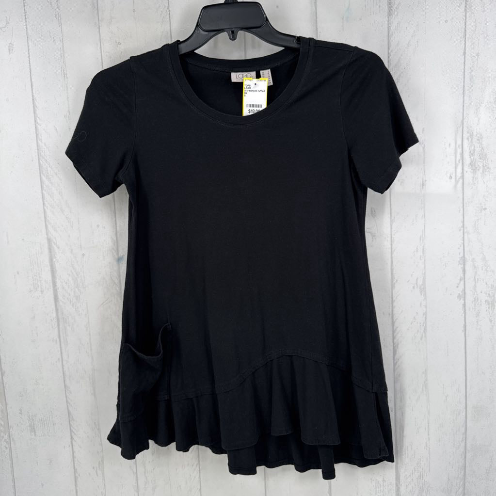 S crewneck ruffled hem s/s top