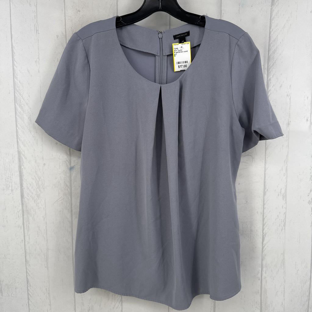 M gathered round neck s/s top